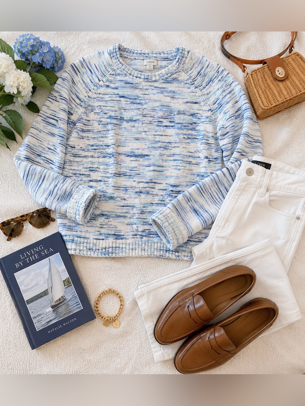 J. Crew Blue and White Marled Crewneck Sweater - Picture 2 of 9